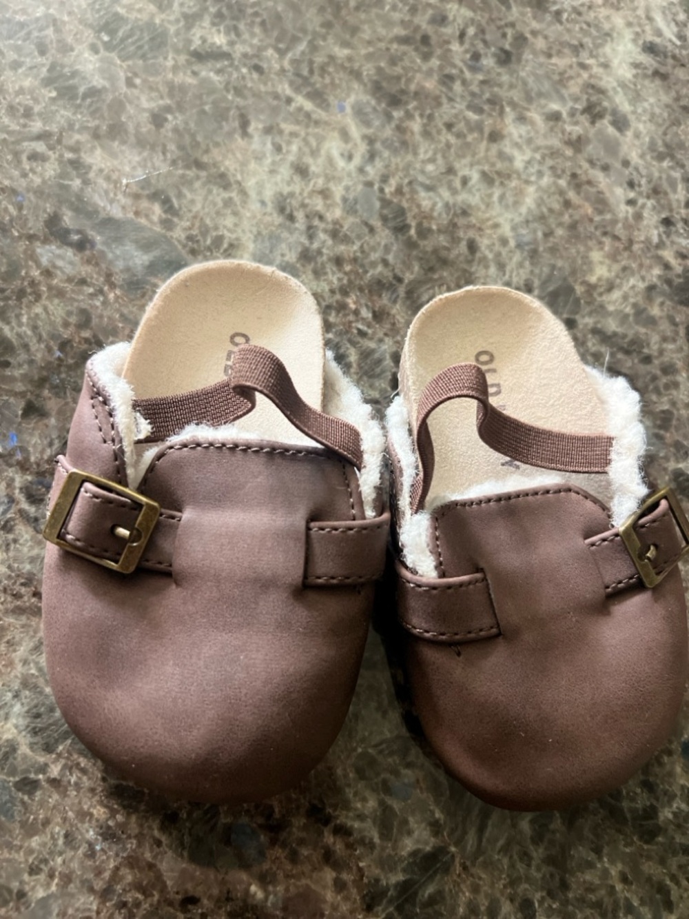 Old Navy Brown Baby Faux Leather Clog Slippers with Shearling